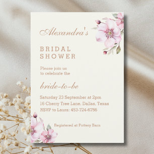Ivory Floral Dusty Pink Roses Bridal Shower Invitation