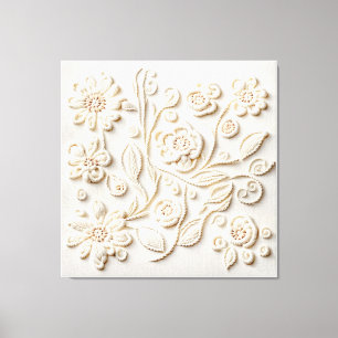 Ivory Floral Embroiderery Canvas Print