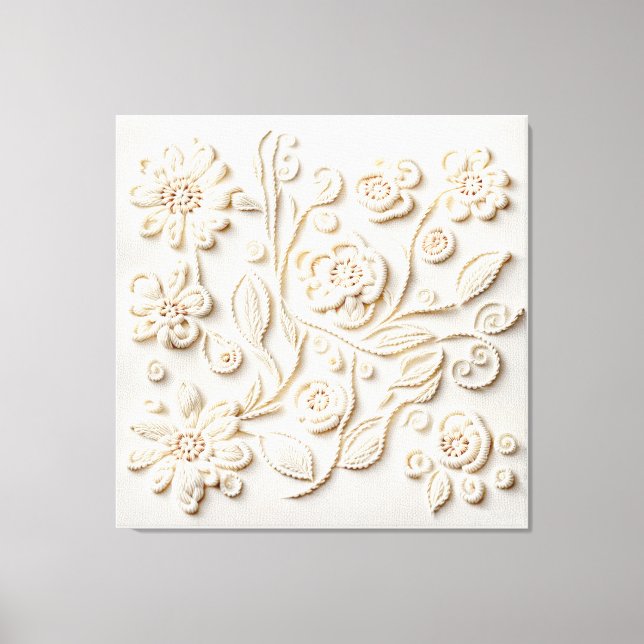 Ivory Floral Embroiderery Canvas Print (Front)