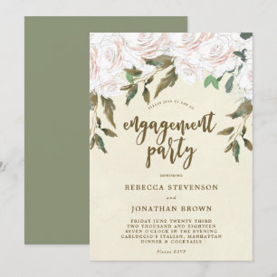 Ivory floral engagement party invitation