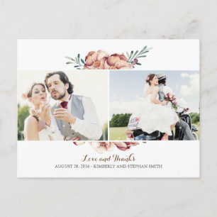 ivory floral fall photo wedding thank you postcard