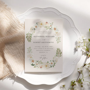 Ivory Floral Garden Elegant Wedding Invitation