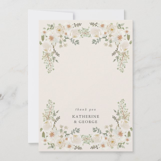 Ivory Floral Garden Elegant Wedding  Thank You Card (Front)