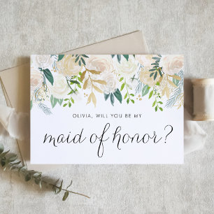 Ivory Floral Garland Will You Be My Maid of Honour Invitation