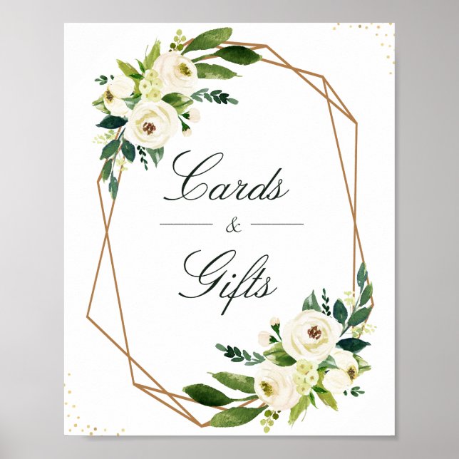 Ivory floral geometric wedding Cards & Gifts sign (Front)