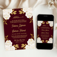  Ivory Floral Gold Burgundy Muslim Wedding
