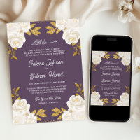  Ivory Floral Gold Dusty Purple Muslim Wedding