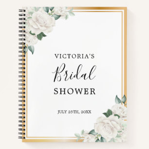 Ivory Floral Gold Frame Bridal Shower Gift List Notebook