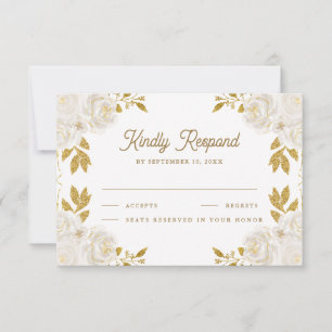 Ivory Floral Gold Glitter Islamic Muslim Wedding RSVP Card