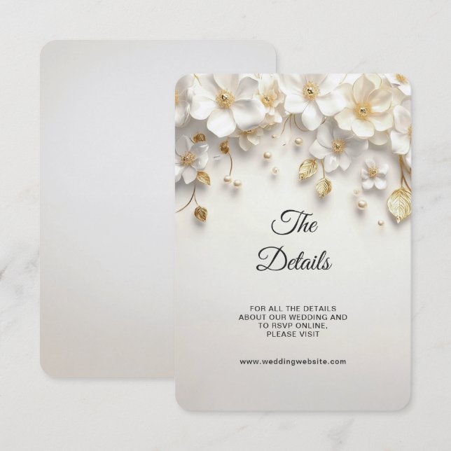 Ivory Floral Gold Leaves Detail Enclosure Card (Front/Back)