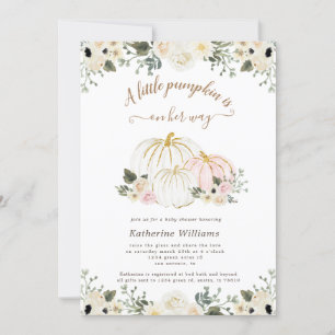 ivory floral golden pumpkin baby shower invitation