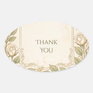 Ivory Floral Greenery Thank You Oval Sticker