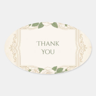 Ivory Floral Greenery Thank You Oval Sticker