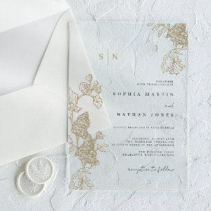 Ivory Floral Lace Clear Wedding  Acrylic Invitations