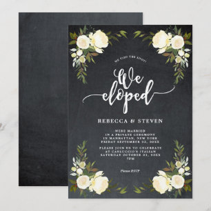 ivory floral modern we eloped invitation chalk