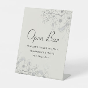 Ivory Floral Open Bar Wedding Pedestal Sign