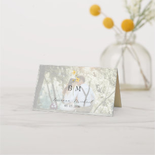 Ivory Floral Photo Wedding Place Card