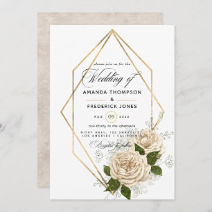Ivory Floral Polygonal Rustic Wedding Invitation