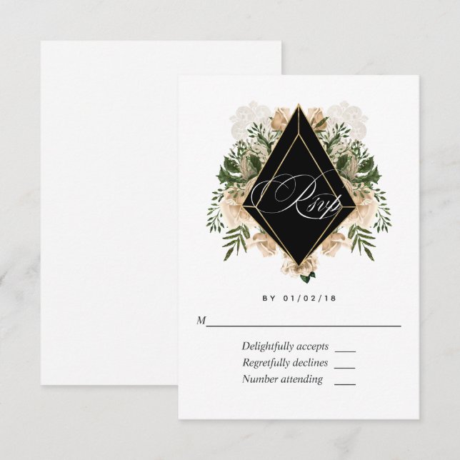 Ivory Floral Polygonal Rustic Wedding RSVP Card (Front/Back)