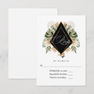 Ivory Floral Polygonal Rustic Wedding RSVP Card
