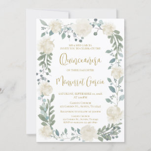 Ivory Floral Quinceñera Invitation
