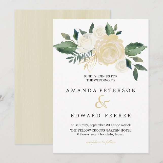 Ivory Floral  Roses bouquet wedding blush pink Invitation (Front/Back)