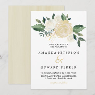 Ivory Floral  Roses bouquet wedding blush pink Invitation