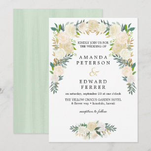 Ivory Floral  Roses Garland wedding blush mint Invitation