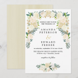 Ivory Floral Roses Garland wedding blush pink Invitation