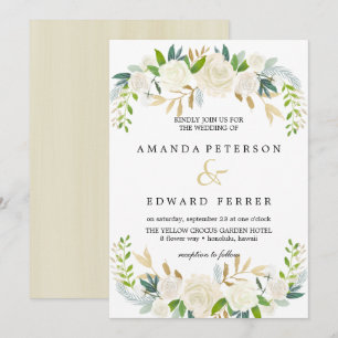 Ivory Floral  Roses  wedding blush pink Invitation