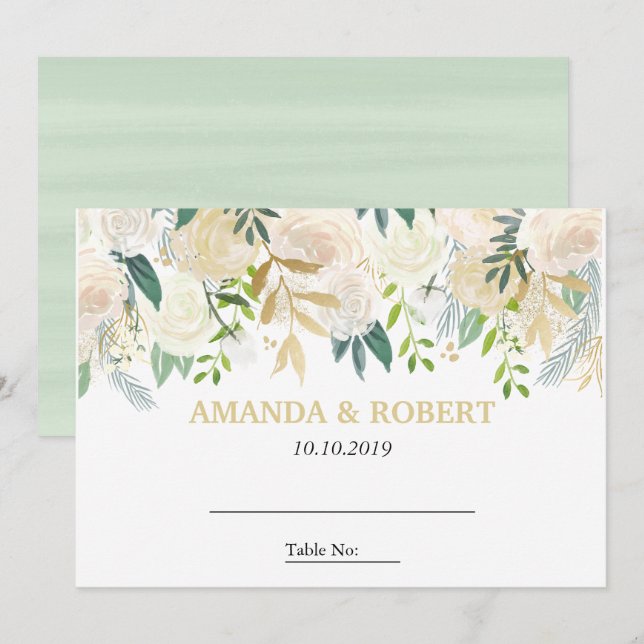 Ivory Floral Roses  wedding Table Place MINT Invitation (Front/Back)