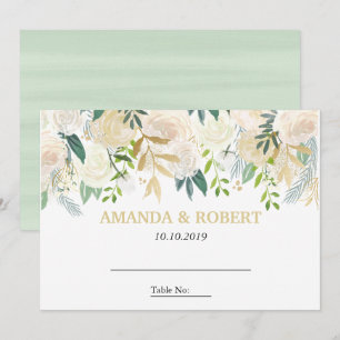 Ivory Floral Roses wedding Table Place MINT Invitation