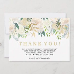 Ivory Floral Roses  wedding Thank you photo Card