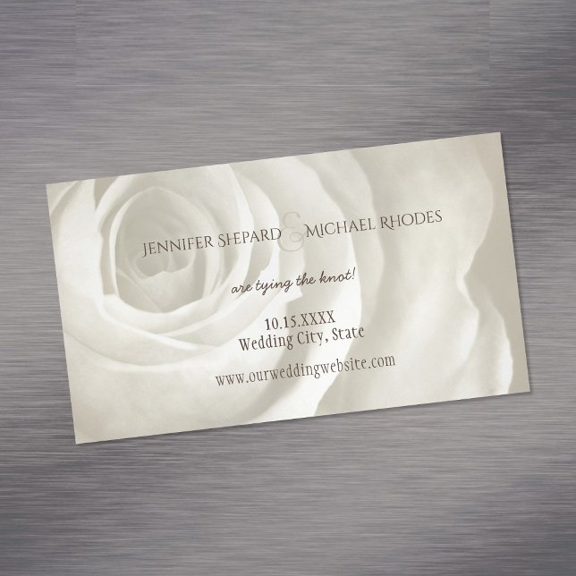 ivory floral simple elegant wedding save the date 	Magnetic business card (Creator Uploaded)