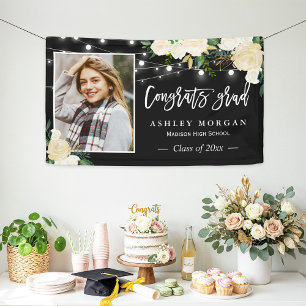 Ivory Floral String Lights Photo Graduation Photo Banner