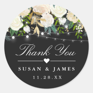 Ivory Floral String Lights Thank You Wedding Favou Classic Round Sticker
