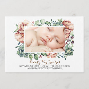Ivory Floral Succulents Bouquet Birth Announcement
