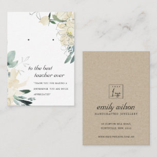 IVORY FLORAL TEACHER GIFT EARRING DISPLAY CARD