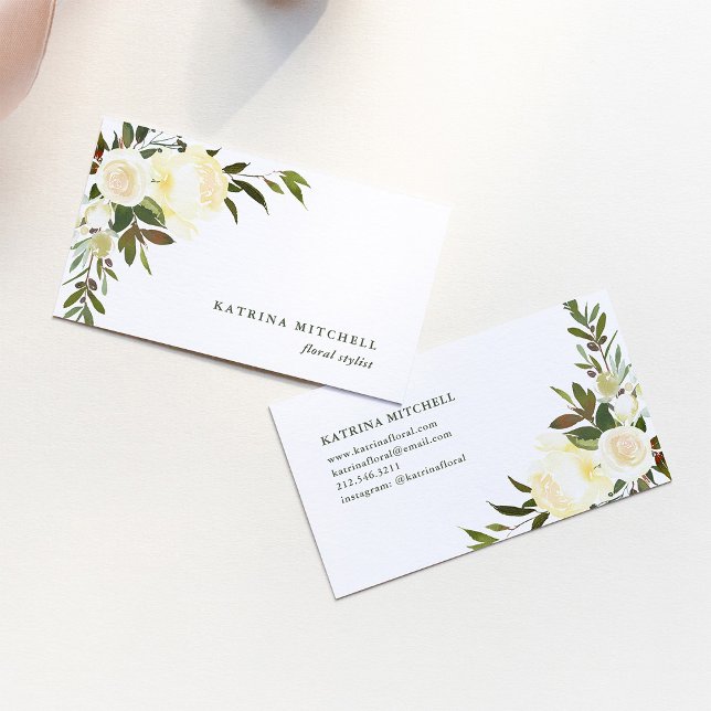 Ivory Floral Watercolor Business Card (Creator Uploaded)