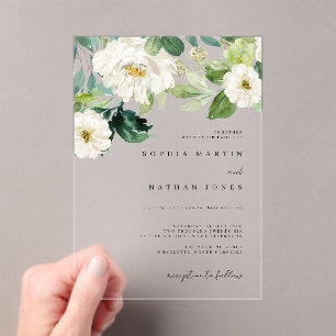 Ivory Floral Watercolor Greenery Wedding  Acrylic Invitations