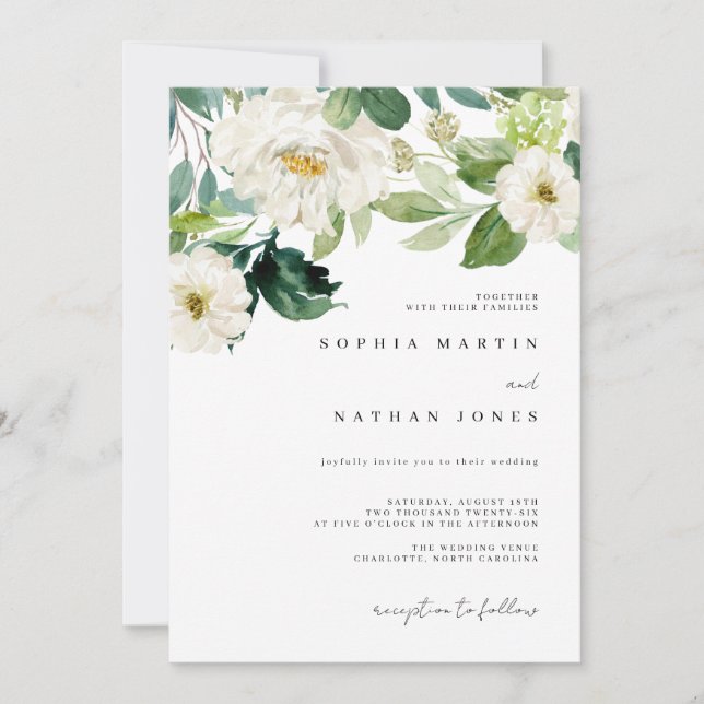 Ivory Floral Watercolor Greenery Wedding  Invitation (Front)