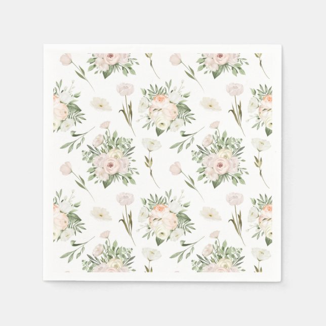 Ivory Floral Watercolor Napkin (Front)