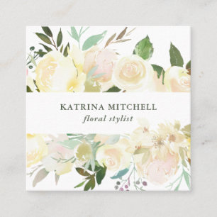 Ivory Floral Watercolor Square Business Card