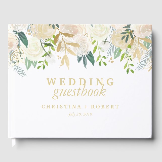 Ivory Floral Wedding Personalised mint Guest Book (Front)