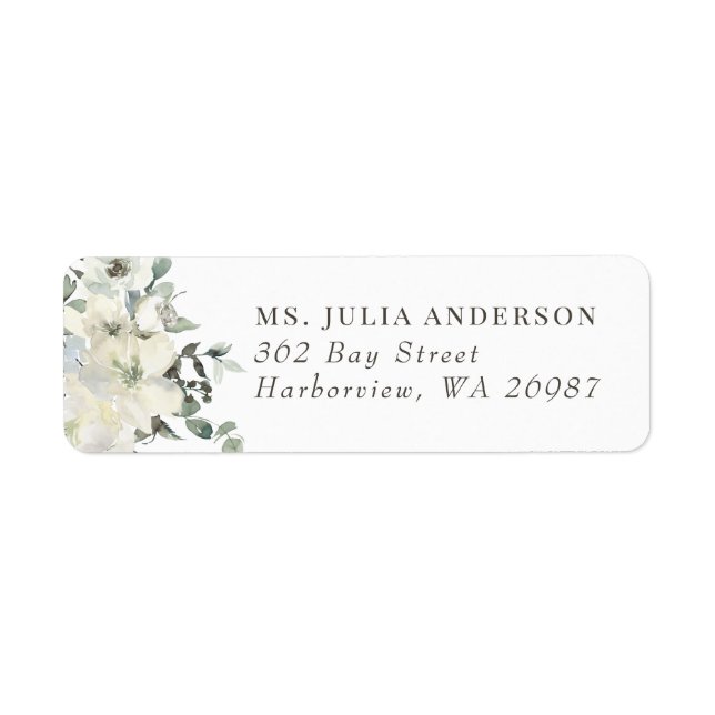 Ivory Floral Wedding Return Address Label (Front)