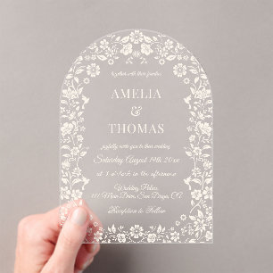 Ivory Floral Wedding Romantic Invitation