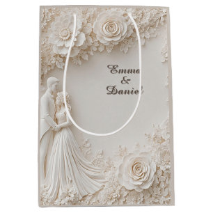 🤍 Ivory Floral Wedding Silhouette Frame🤍 Medium Gift Bag