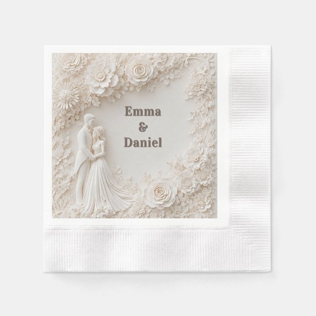 🤍 Ivory Floral Wedding Silhouette Frame🤍 Napkin (Front)