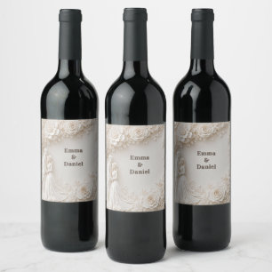 🤍 Ivory Floral Wedding Silhouette Frame🤍 Wine Label