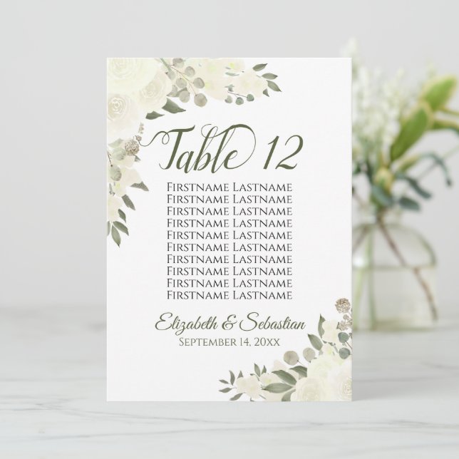 Ivory Floral Wedding Table Number & Names Large (Standing Front)